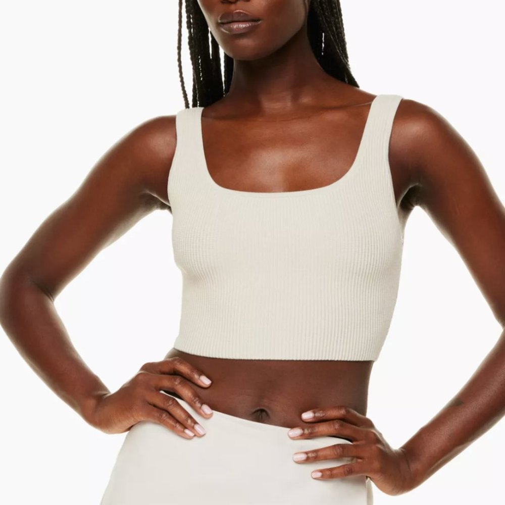 Aritzia Babaton Sculpt Knit Squareneck Cropped Tank in Matte Pearl